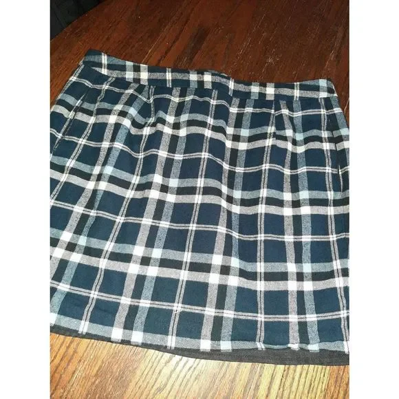 Size 18 Tommy Hilfiger Blue Off White Plaid Flannel Lined Mini Skirt - Picture 2 of 4